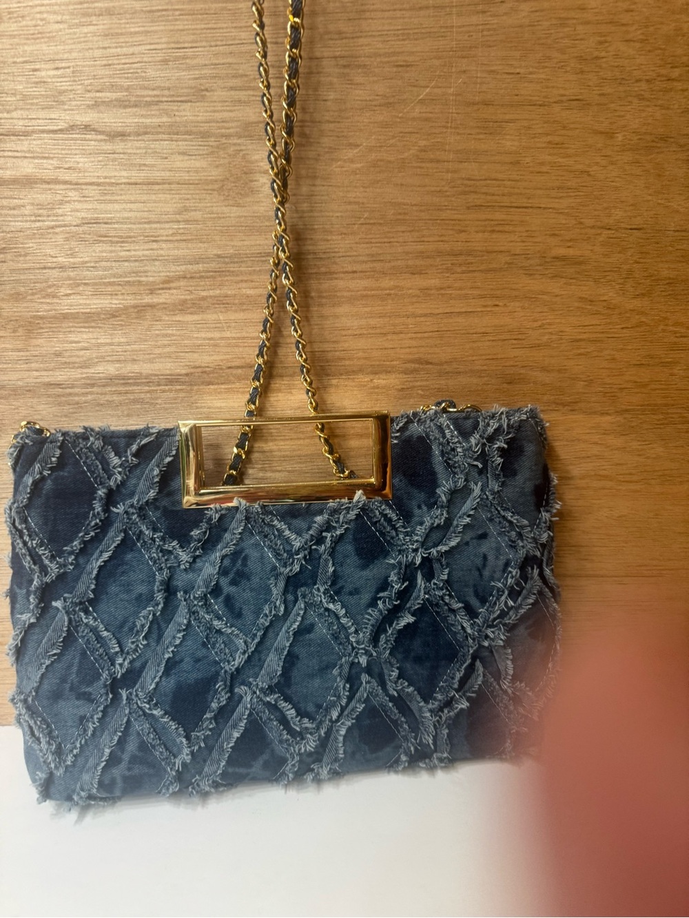 Denim Quilted Clutch  and crossbody with Gold Handle - Picture 6 of 11